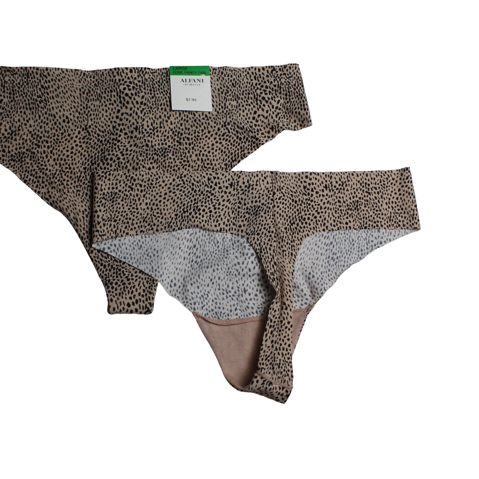 Lot Bundle 2 Thong Underwear Panties Alfani Large No Show Tan Animal Print NEW