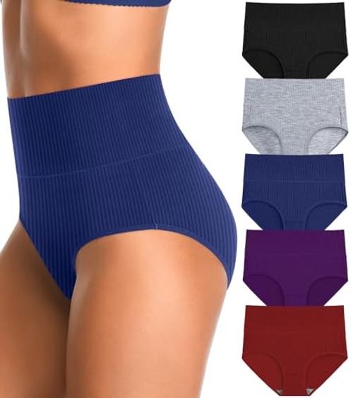 High Waisted Womens Underwear Cotton Tummy X-Large-XX-Large Multicolored