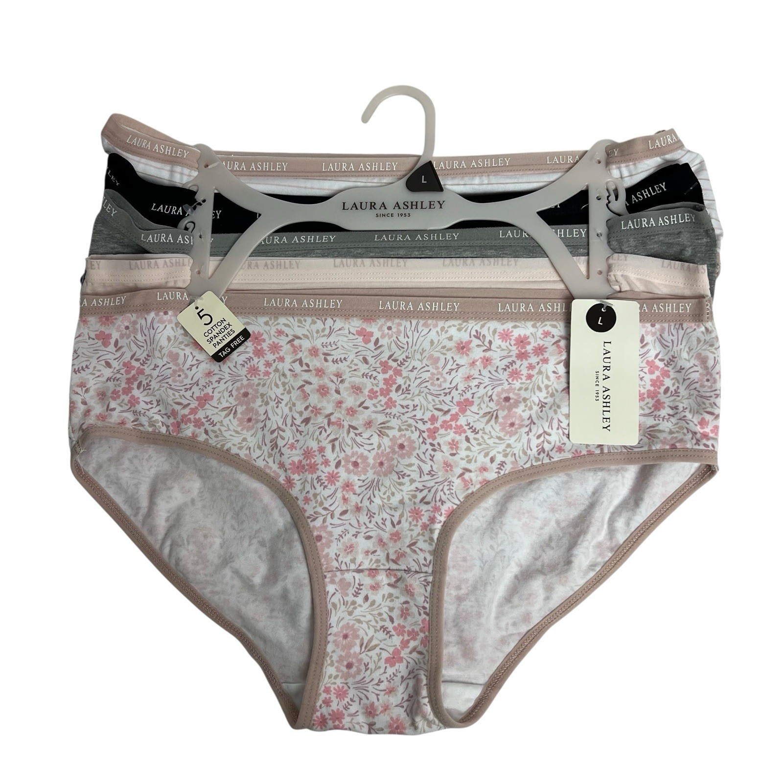 Laura Ashley Women’s Hipster Panties Sz Large Pkg/5 Multi Colors Tag Free