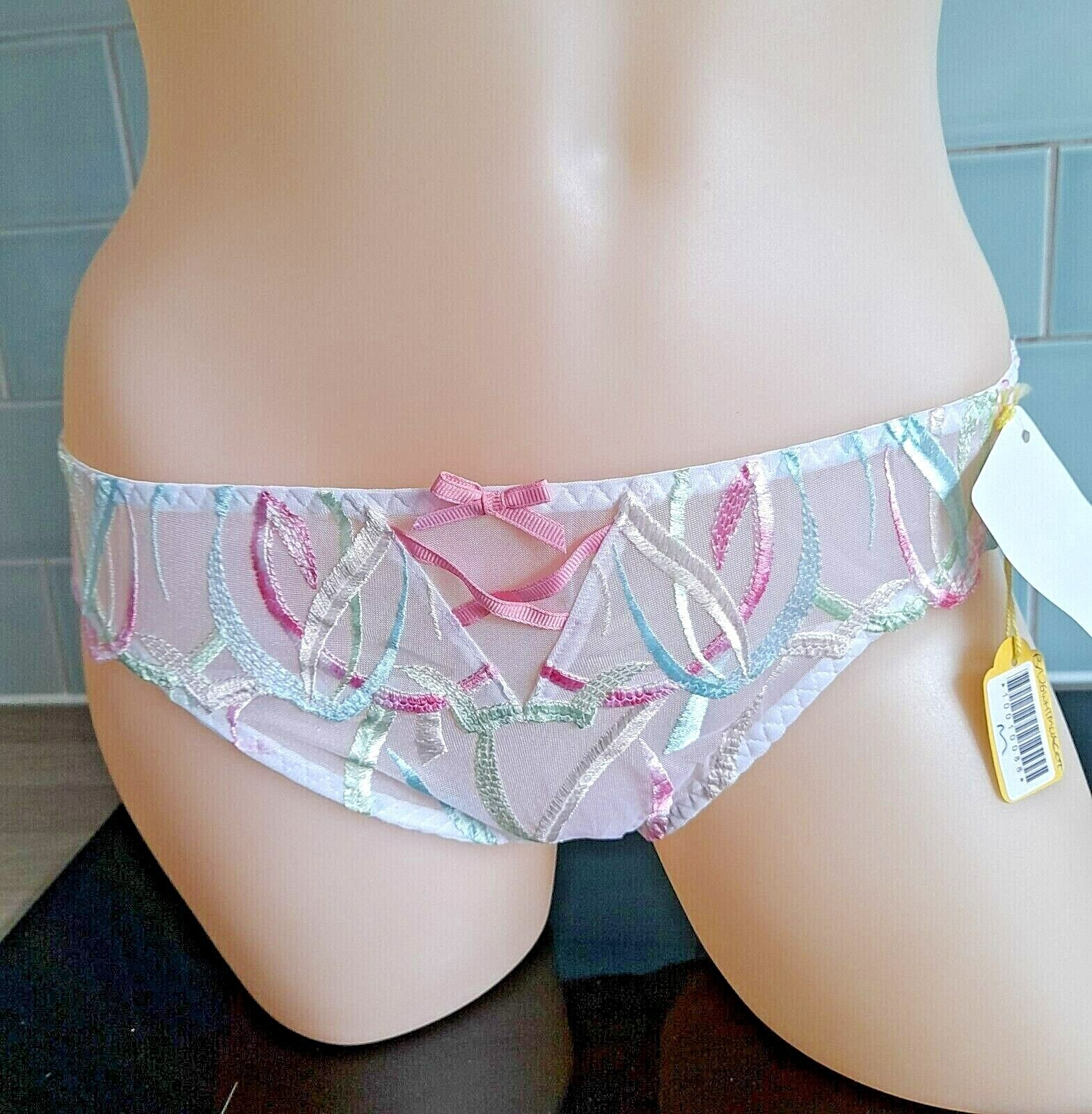 Barbara COTILLION Sheer Ivory Multi Embroidered High Leg Mid Rise Brief