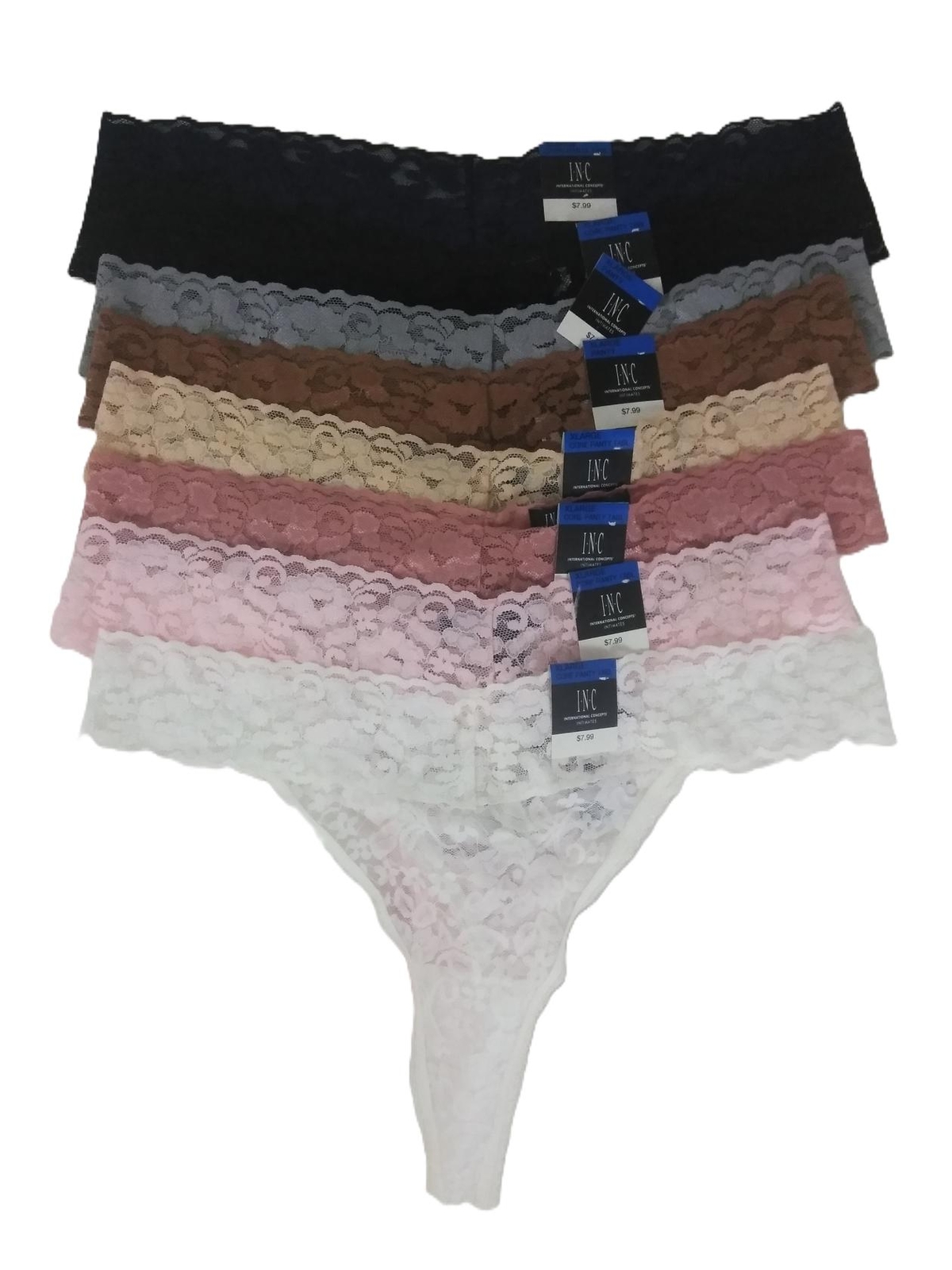 INC International Concepts Women’s Lace Thong XL 8 Pairs Black Pink Beige Gray