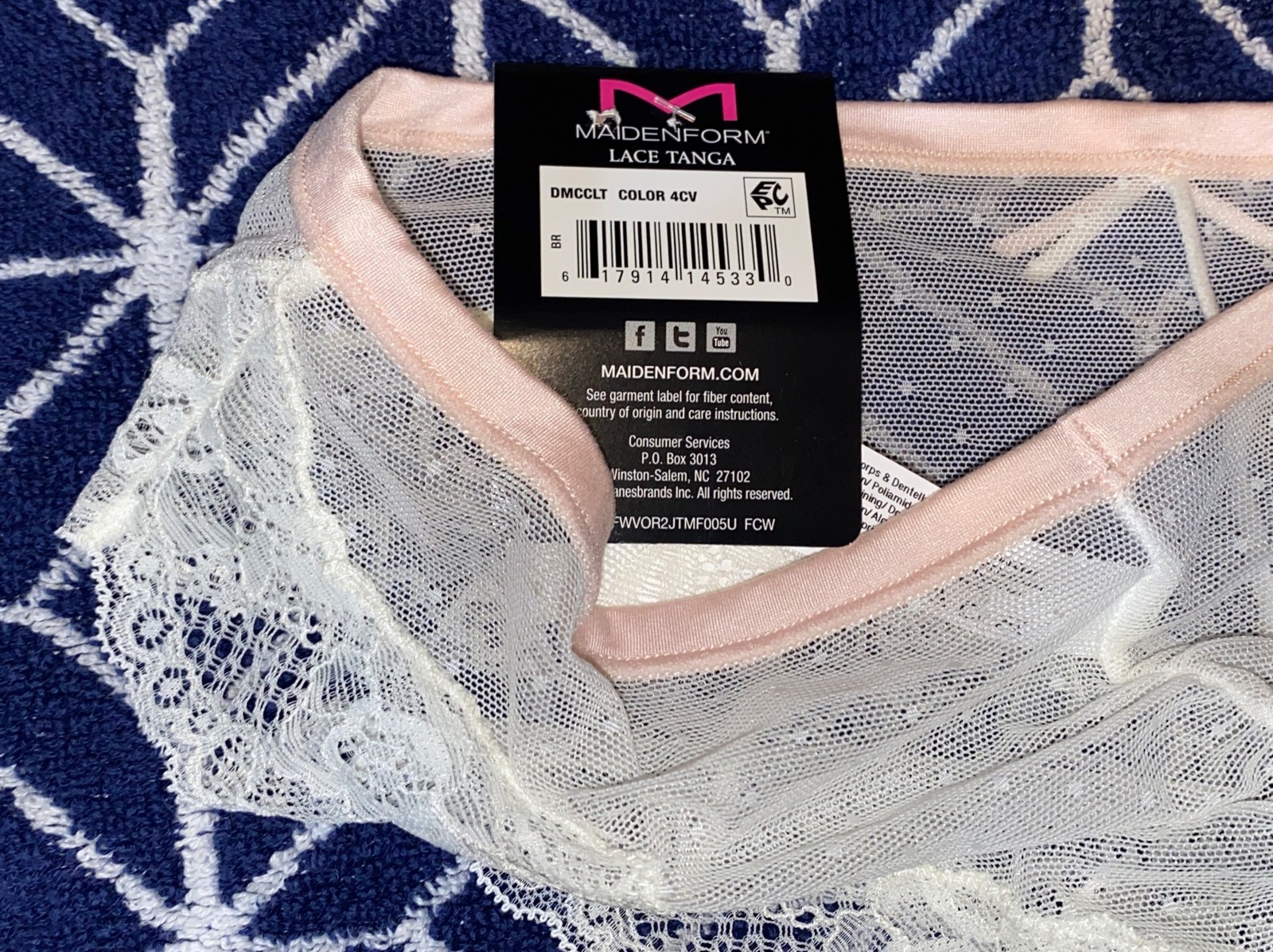 MAIDENFORM Comfort Devotion Mesh Lace Ivory Pink Tanga Panty Womens Sz S 5 M 6