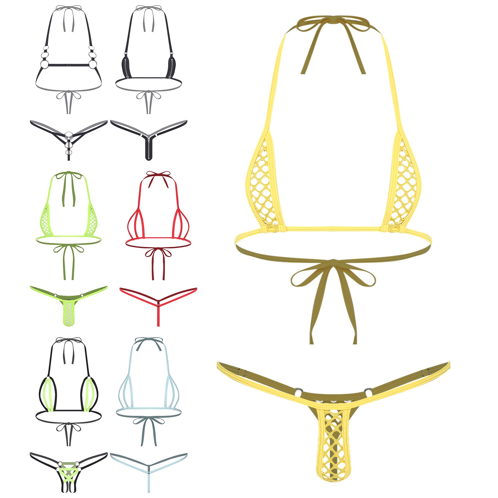 US Women’s T-back Thong Micro Bikini Lace-up Halter Bra Top Bathing Suit Party
