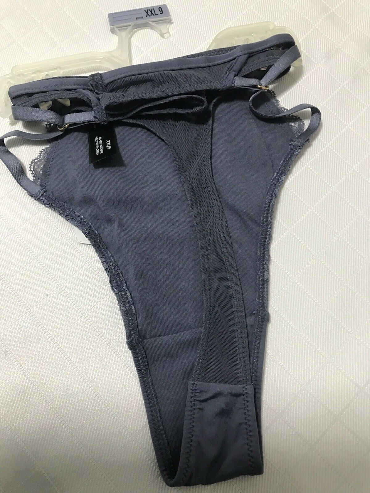 WOMENs Thong Panties (Size XXL/9) Steel Blue Lace Panel Smart Sexy 1) panty