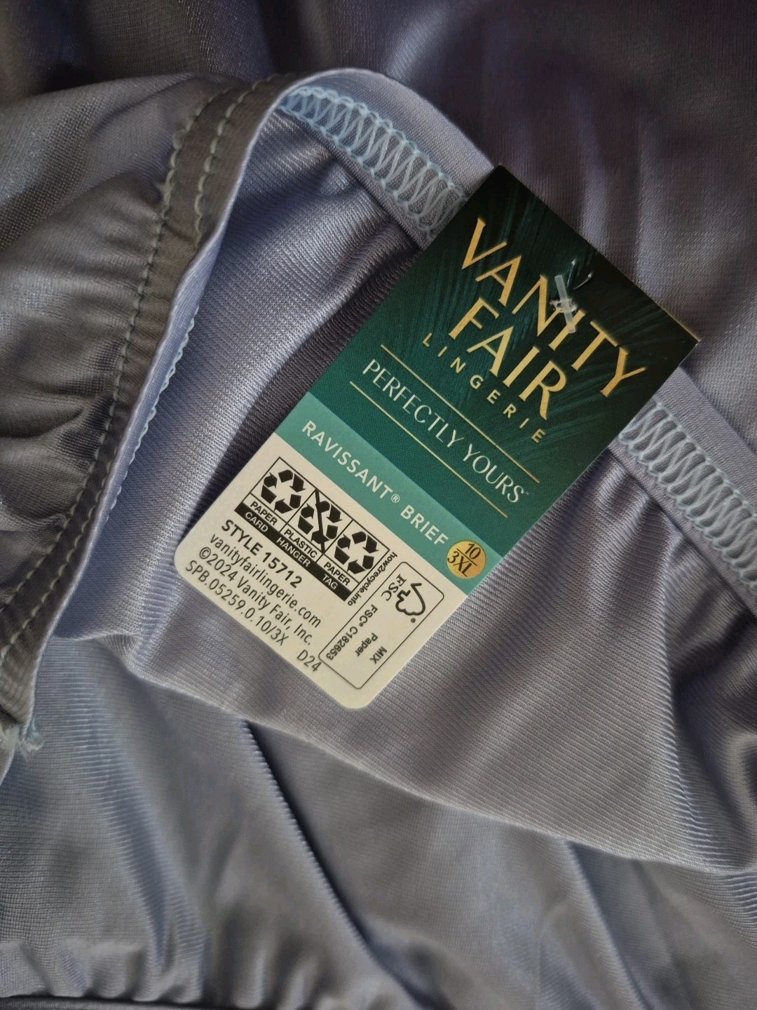 Nwt Vanity Fair 3XL/10 Nylon Semi Sheer Silky FullCut Briefs Granny Panties Blue