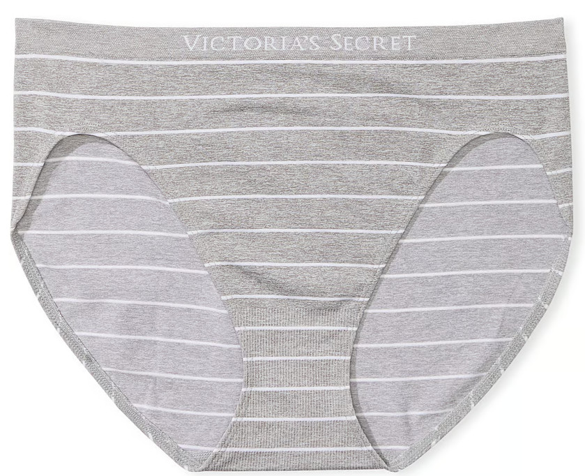 L Grey White Stripe SEAMLESS NO SHOW Victorias Secret High-Leg Waist Brief Panty