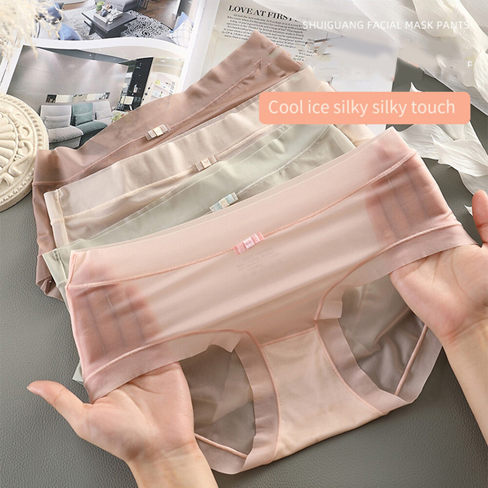 3 Pack Women’s Ice Silk Seamless Panties Briefs Underwear Knickers Underpants