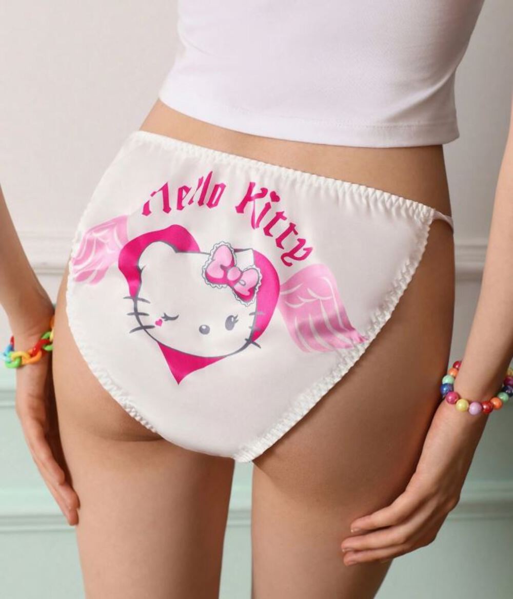Angel Heart satin Panties Women’s Bow Side silky knickers White Pink size M 10