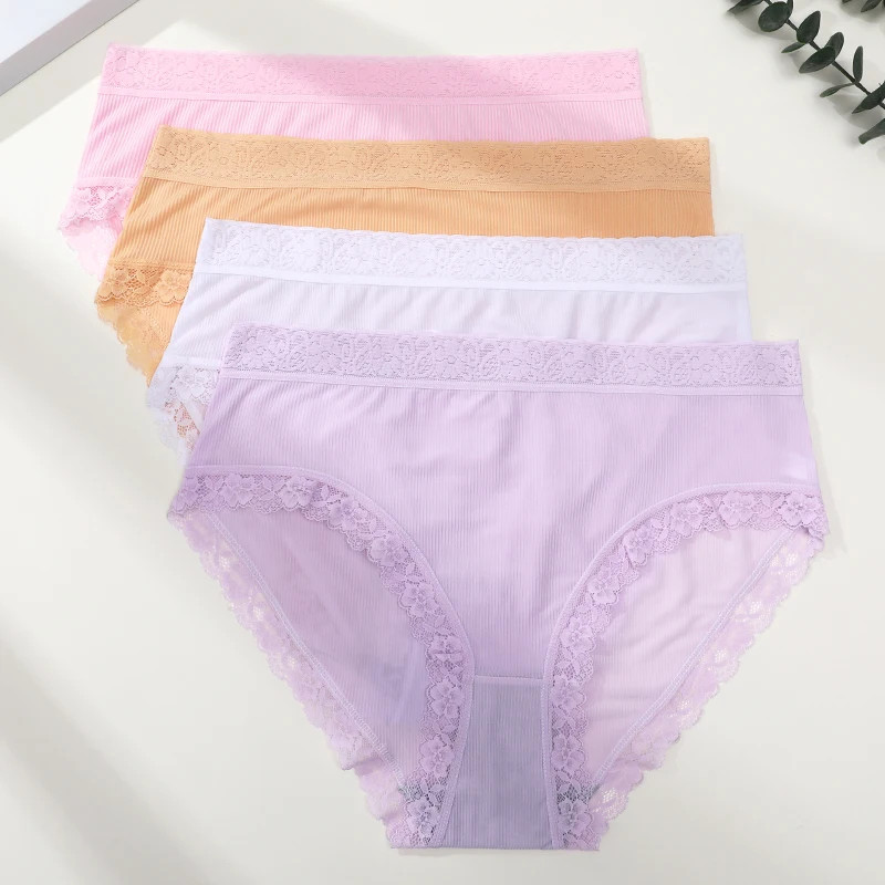 Lace Panties Mid Rise Womens Plus Size Panty Soft Stretch Underwear 4 Pcs