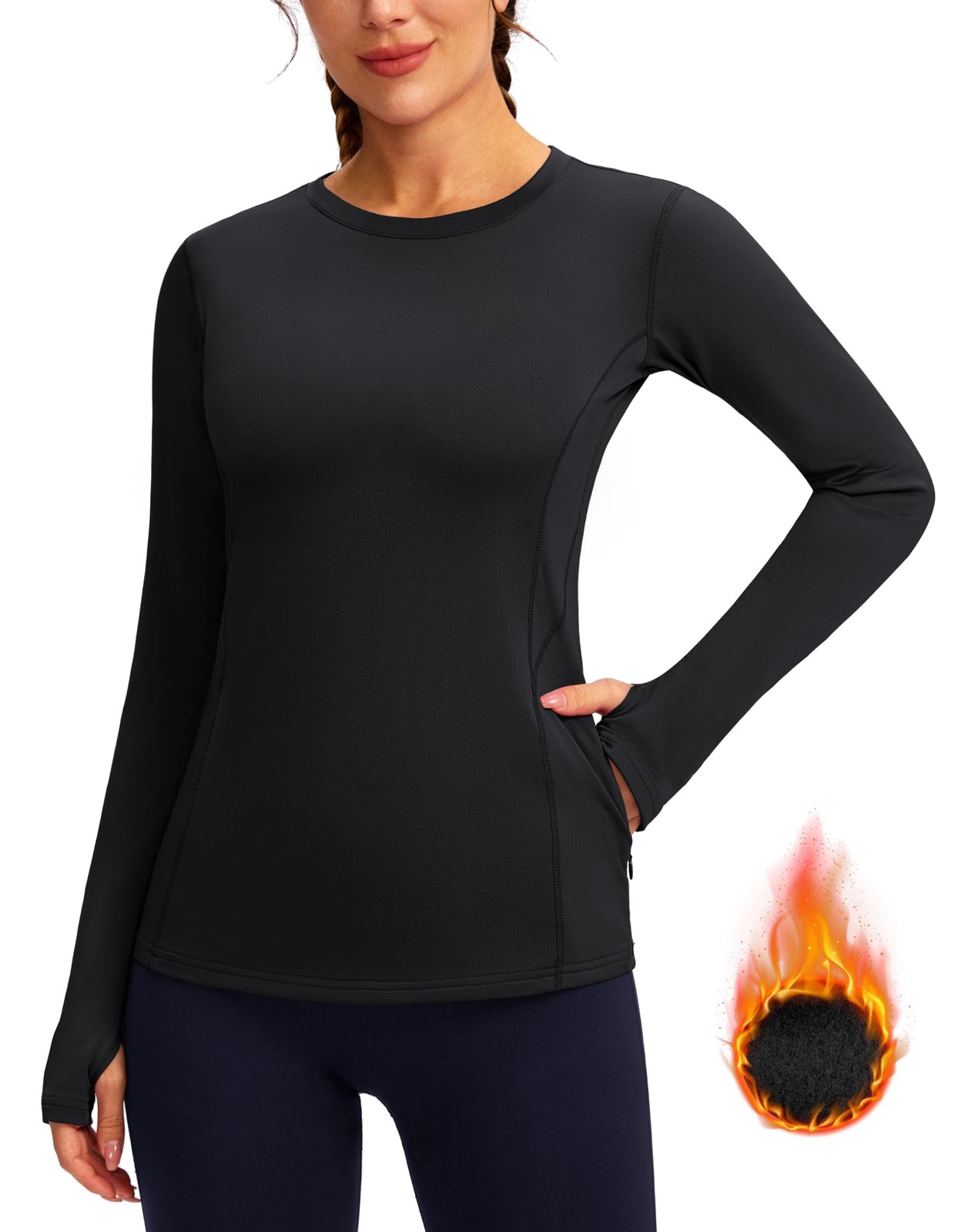 Women’s Thermal Fleece Tops Long Sleeve Workout Shirts Running Athletic Base …