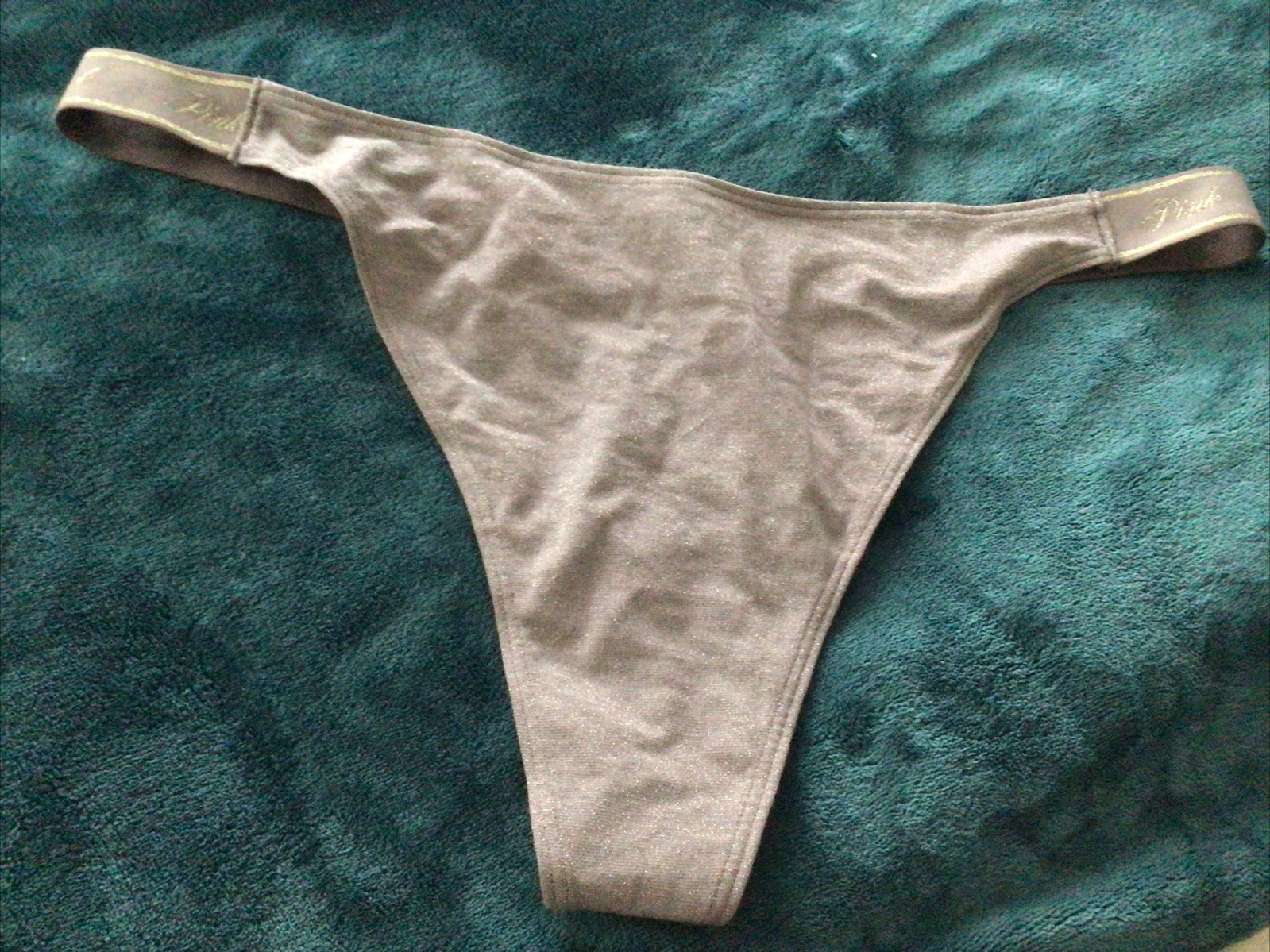 Victoria’s Secrets Pink Beige Glitter Thong Embroidered Waistband Size XXL New
