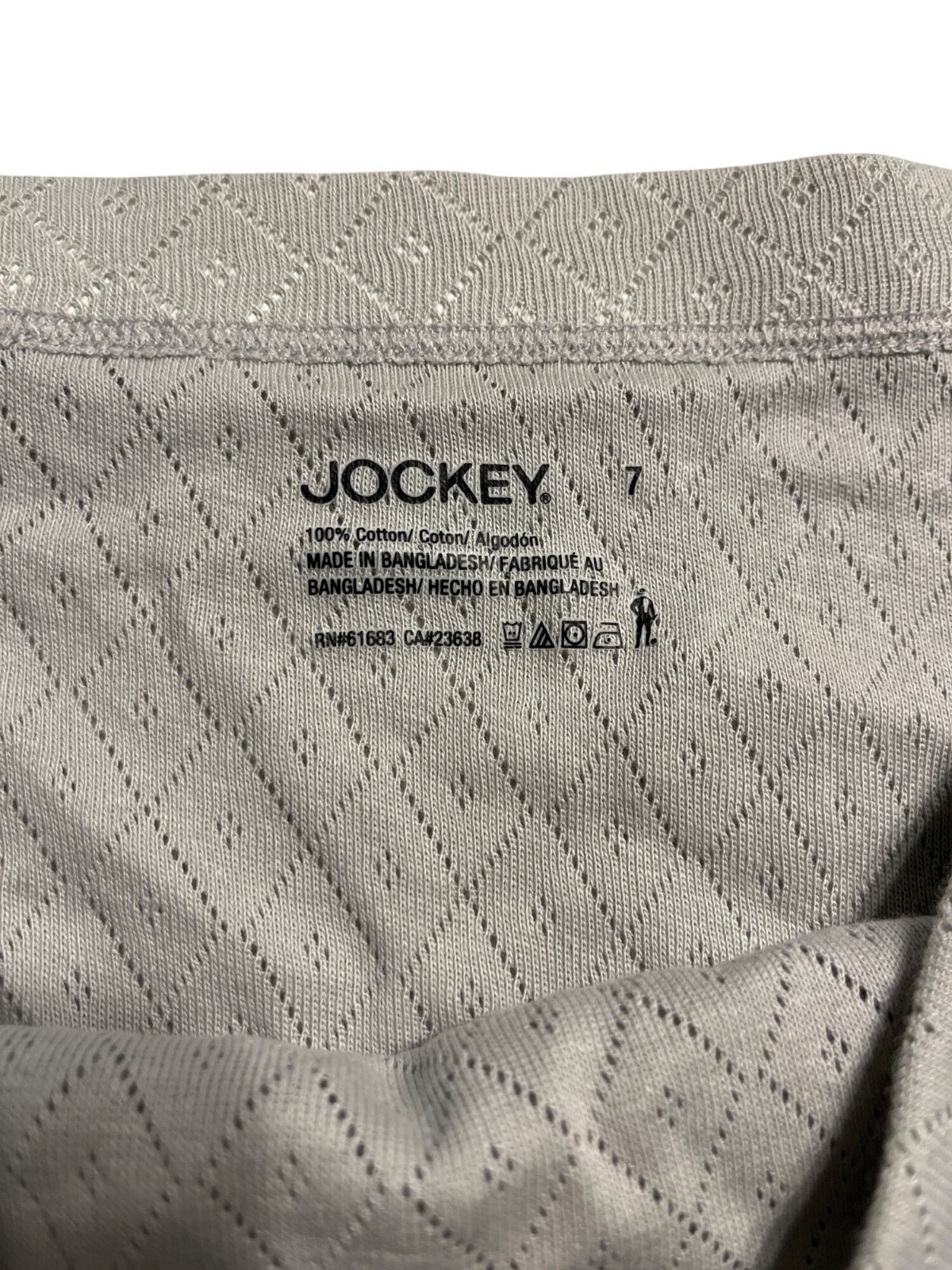 Jockey Grey Cotton Diamond-Patterned Briefs Size 7 Lightweight & Breathable Desi