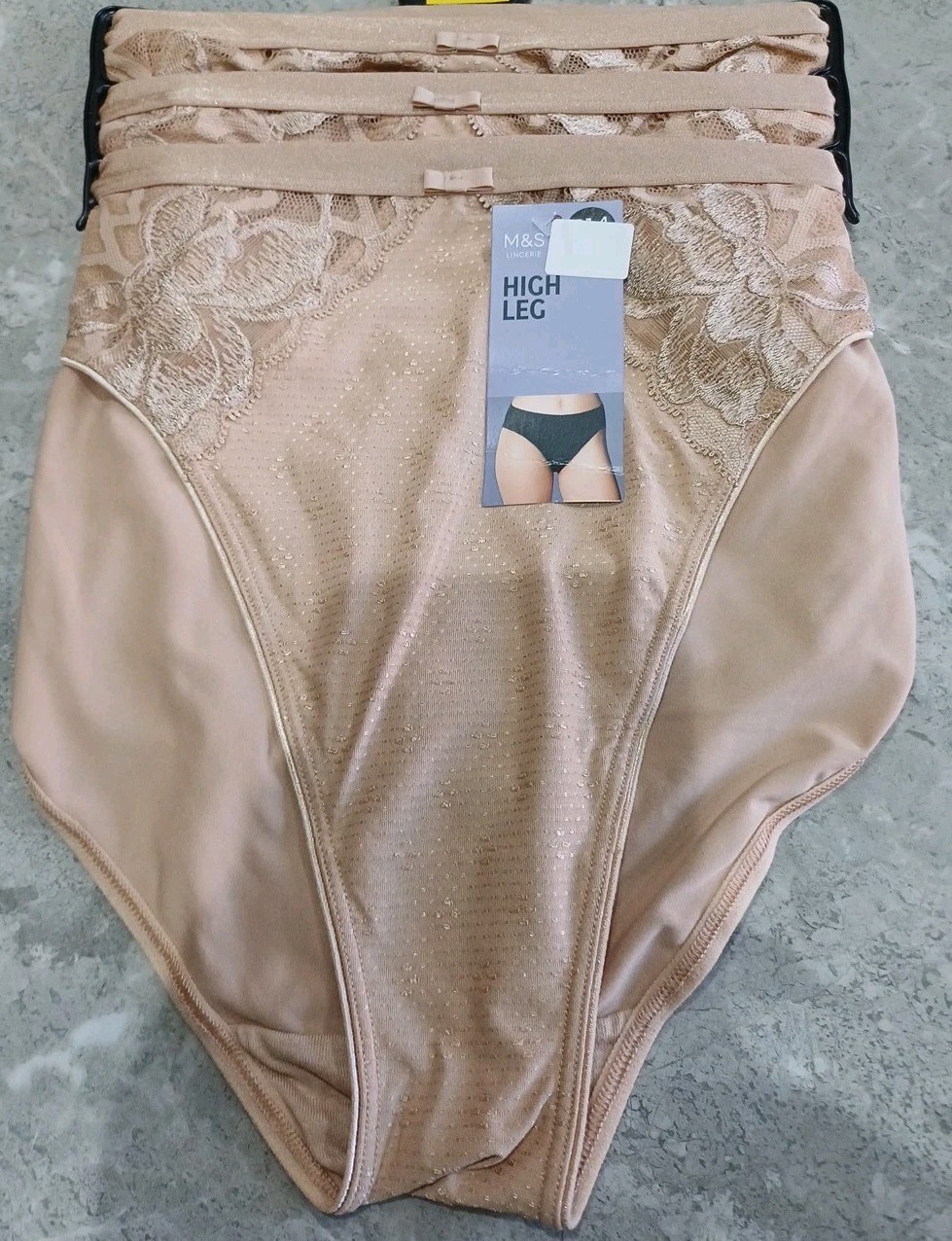 M&S Collection 3pk Wildblooms High Leg Knickers Size 14 ROSE QUARTZ