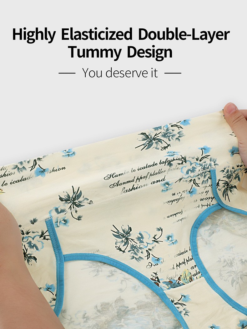 2 Pack High Waist Floral Cotton Bikini Panties – Comfort Tummy Control Butt Lift