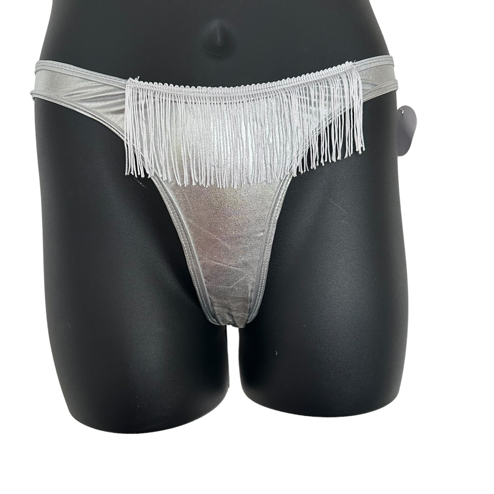 Body Zone Silver Metallic Fringe Thong Size Small Sexy Lingerie Underwear Panty