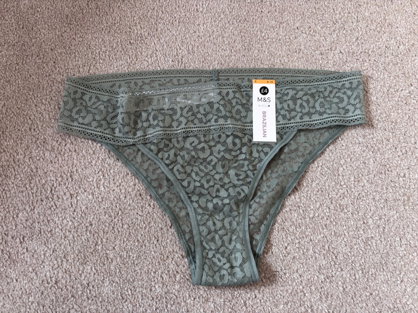 Marks and Spencer M&S Women’s Green Brazilian Khaki Lace Knickers Small 8-10