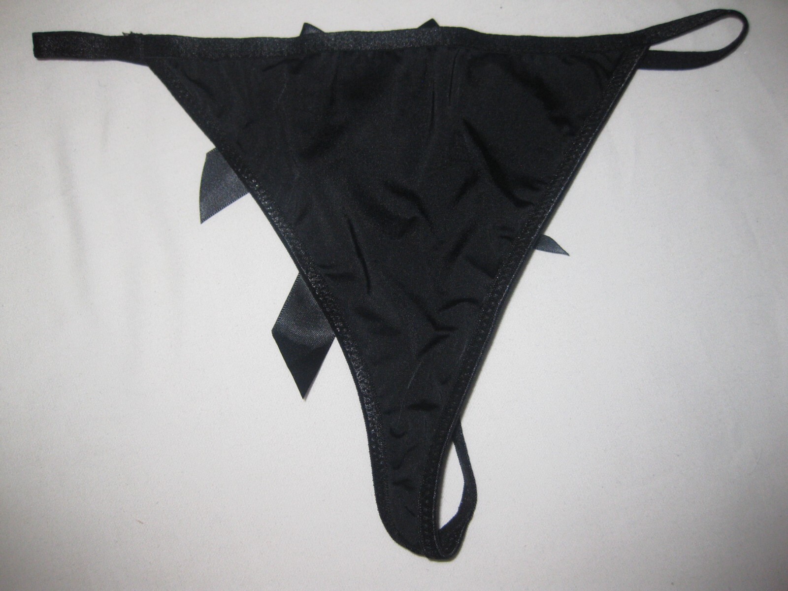 Shein double bow back microfiber v-string panties S black nip kawaii