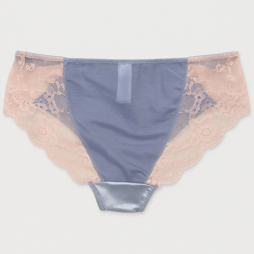 E et D S70043 Satin Bikini Panties with Scalloped Lace Panels Floral Embroidery