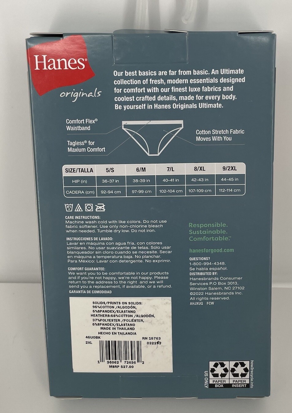 Hanes Ultimate Originals 3pk BIKINI Underwear Panties Cotton Stretch Sz 9 2XL