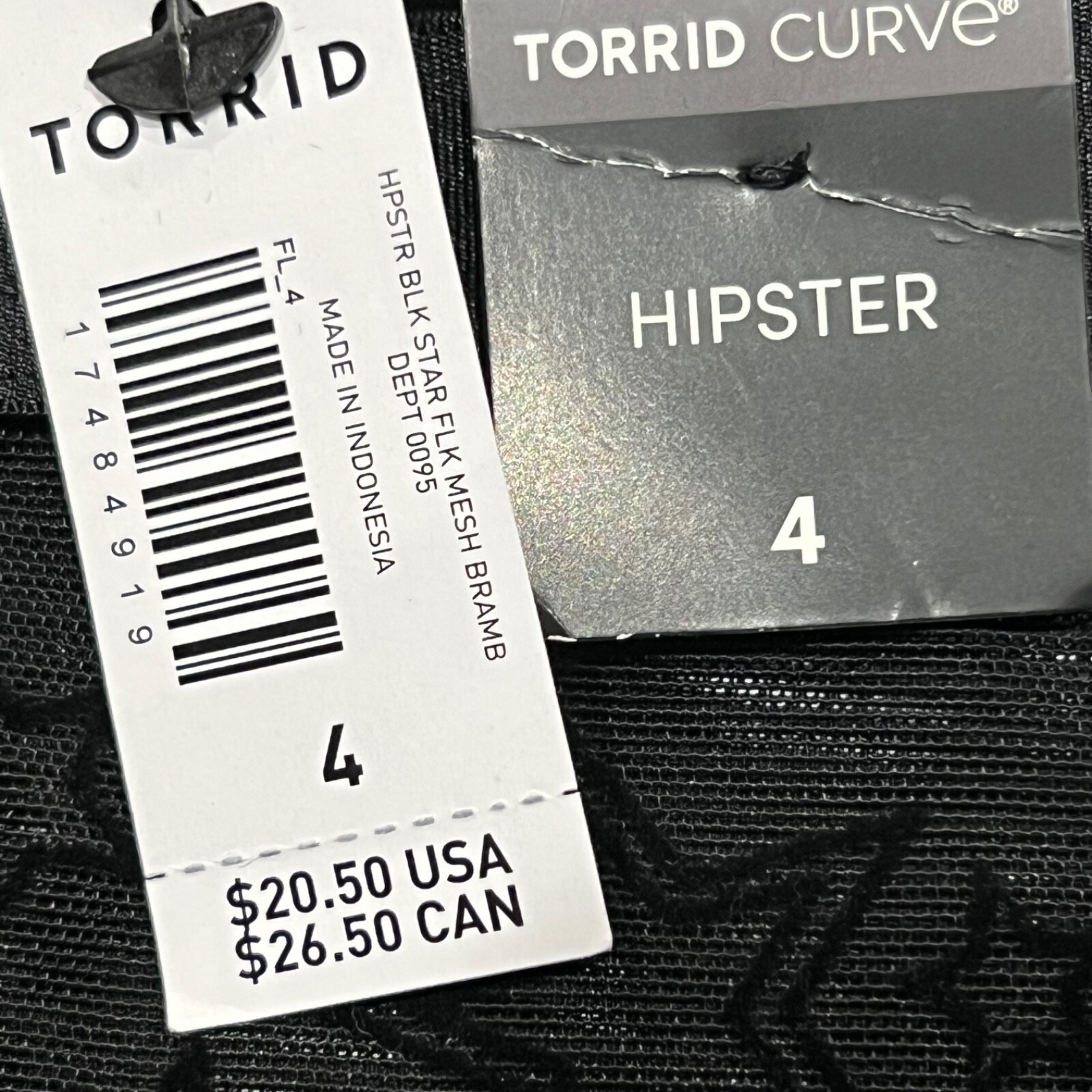 NWT TORRID Hipster Pantie Underwear Sz 3X-4X Black Mesh Stars