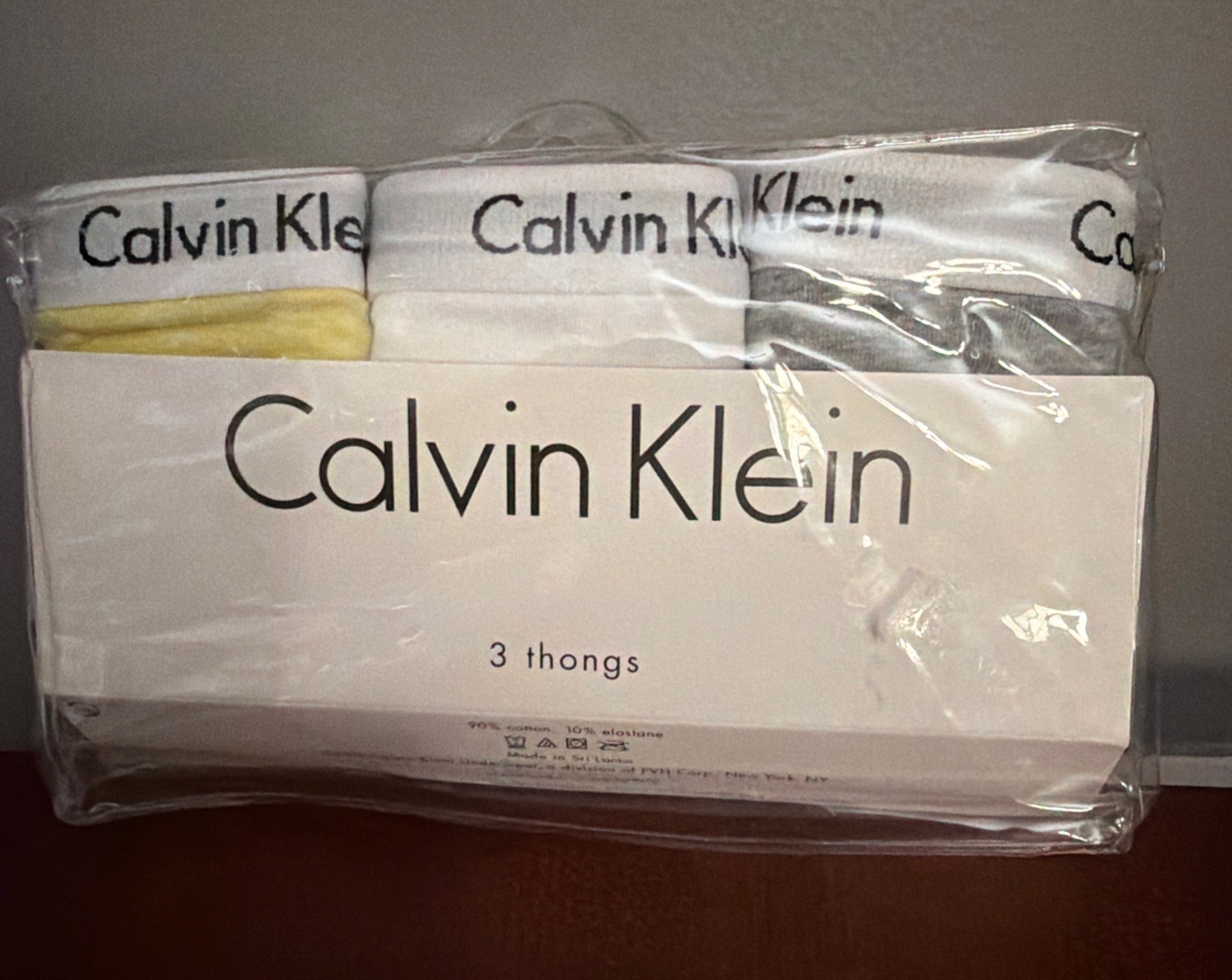 CALVIN KLEIN 3 Pack Thong Panty XL Women’s Yellow, Gray, White – New, Unopened