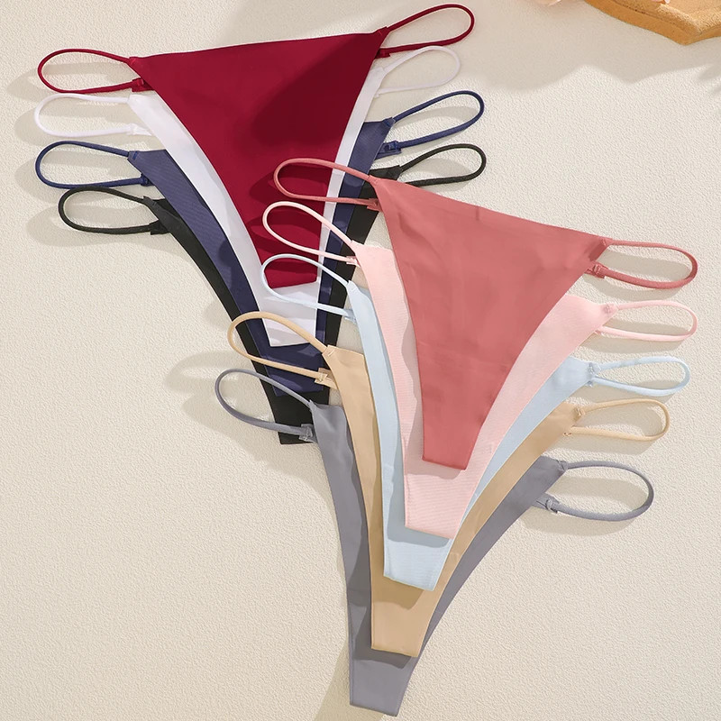 Low Rise Thong Panties Seamless Stretch Thin Strap Breathable Comfortable 6PCS