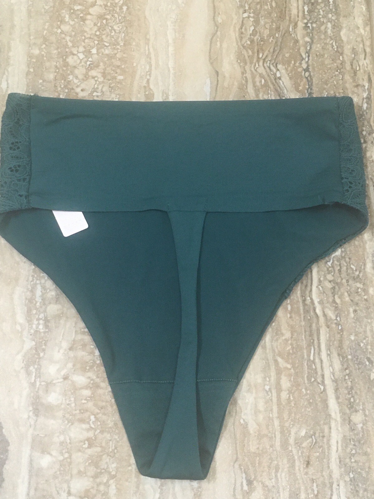 NEW Soma Vanishing Tummy Thong Panty With Lace in Dark Forest Green Size S Small