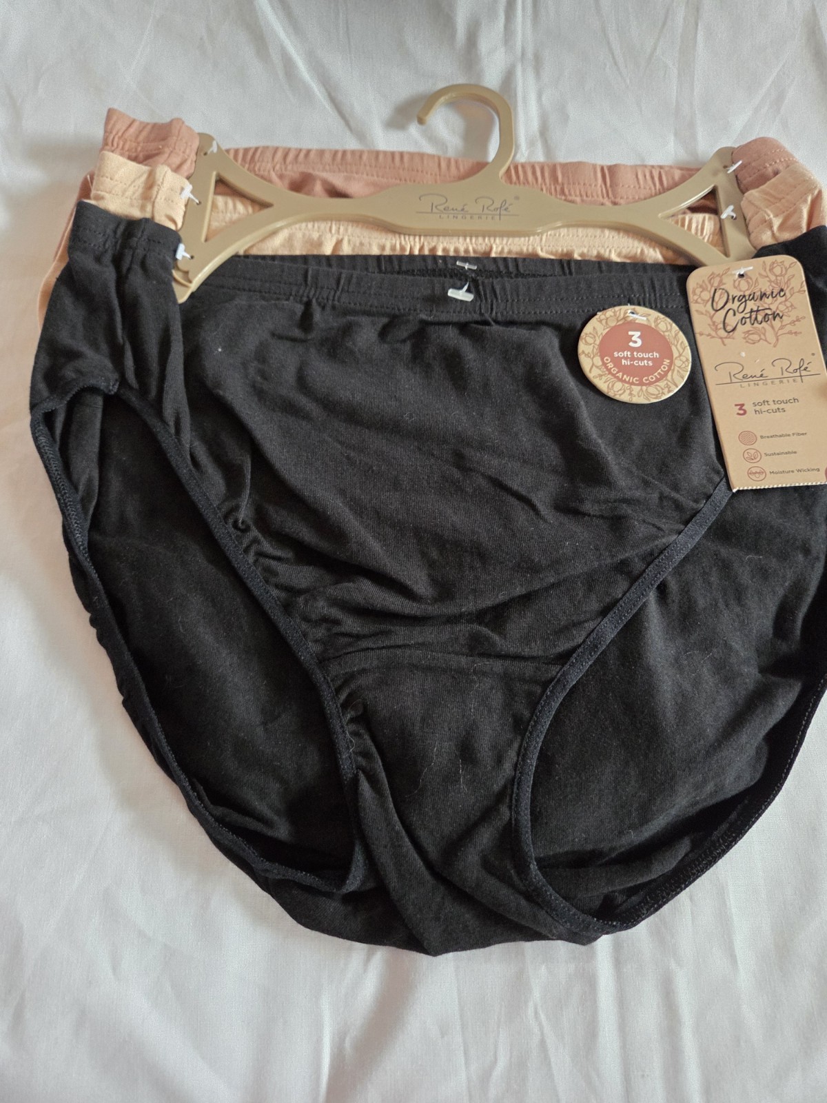 Rene Rofe Organic Soft Hi-cut Cotton Panties Trio – Black, Tan, Brown Size L New