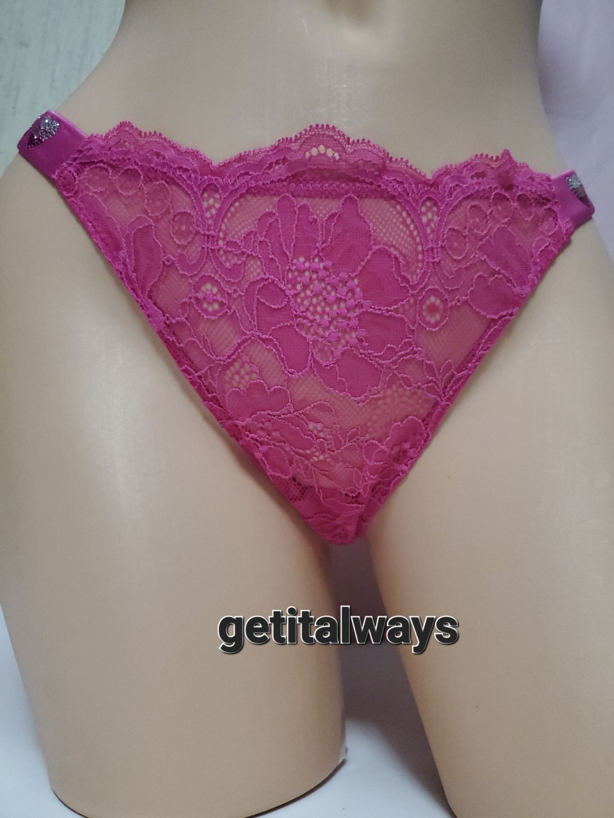 S-M Victoria’s Secret VERY SEXY HEART Rhinestone STRAP LACE THONG