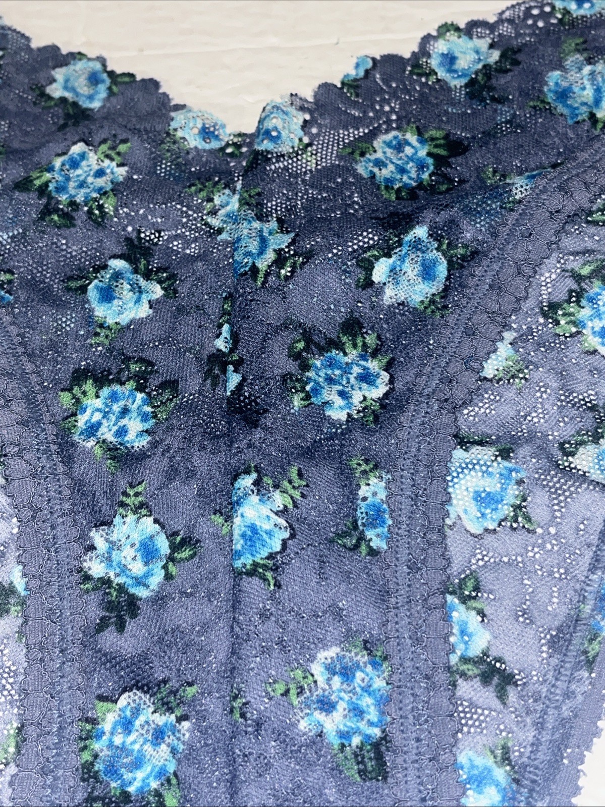 Pink Victoria’s Secret Wink V-Front Brazilian Panty Sz Small Lace Blue Flowers