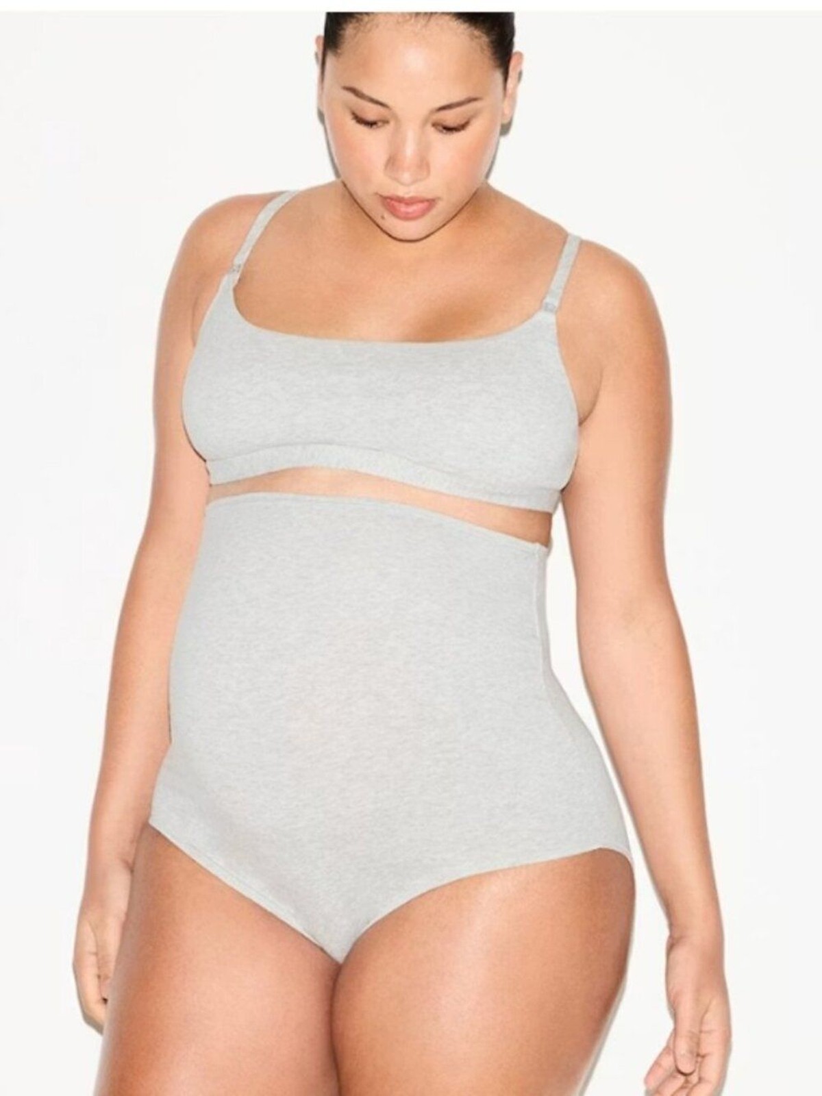 NEW SKIMS Set of 3 Cotton Jersey Maternity High Waisted Brief Light Heather Gray