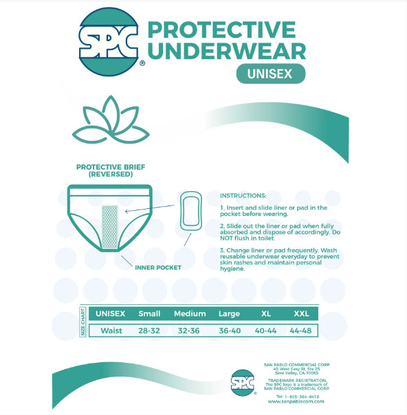 Protective Incontinence Panties LeakProof Pouch SPC Cotton Washable 4 Pair Large
