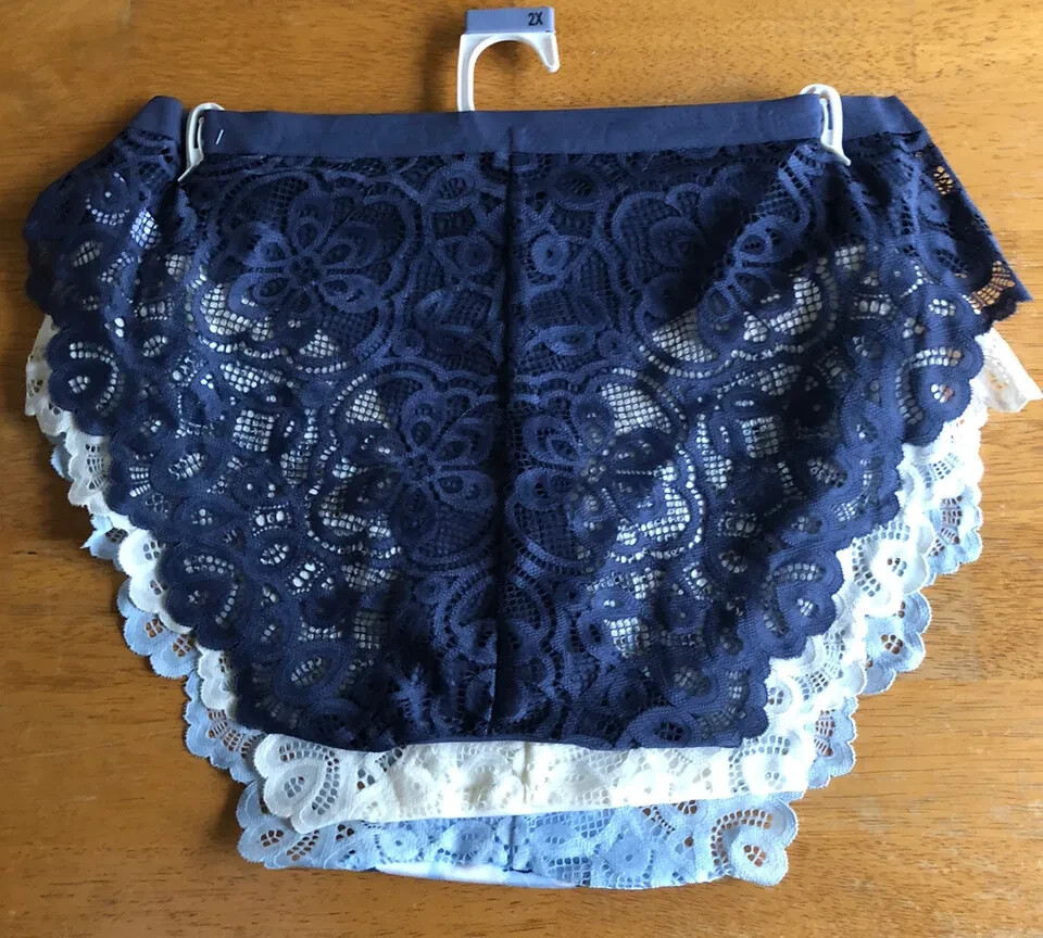 Tranquil & True Women’s 1X Bikini With Lace Briefs Panties Underwear Blue 3 Pair