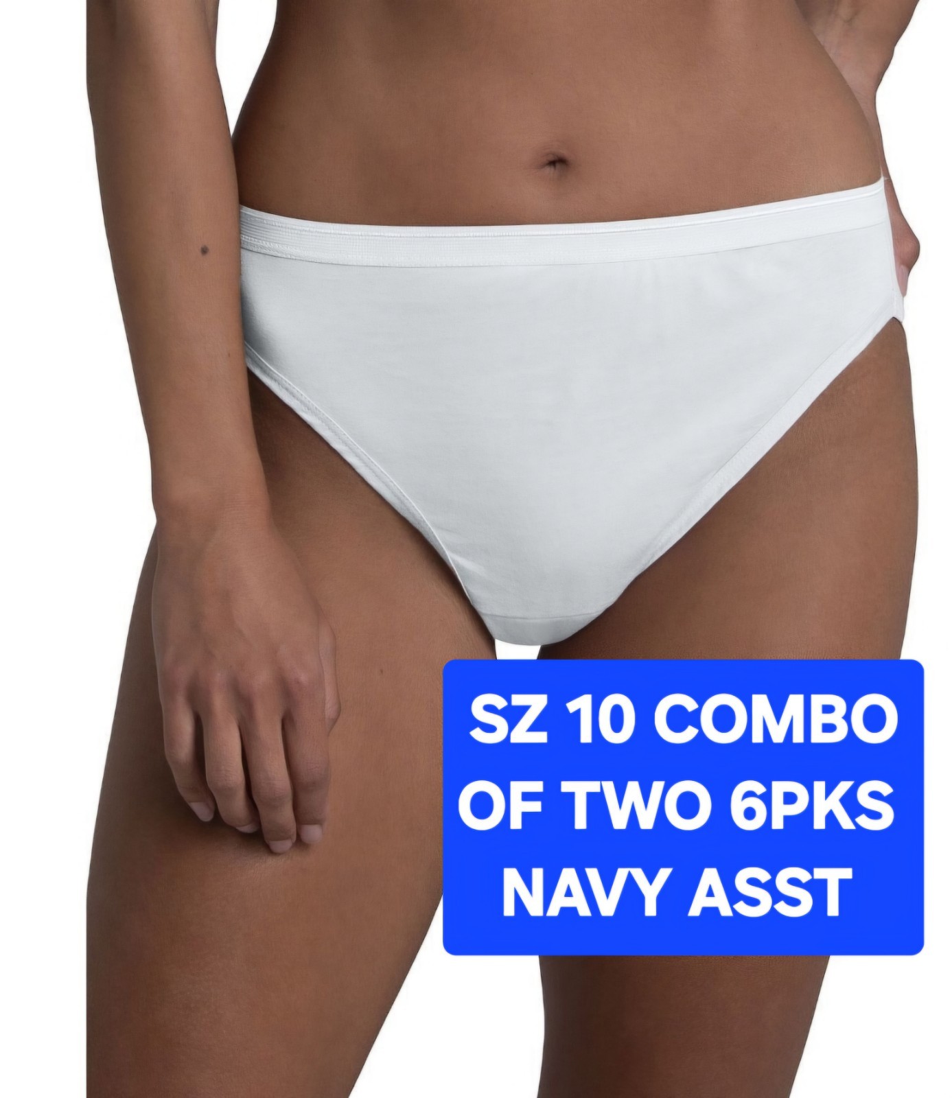 SZ 10 Fruit of the Loom SIGNATURE HI-CUTS COMBO TWO 6PK Navy Asst 100% Cott+Gift