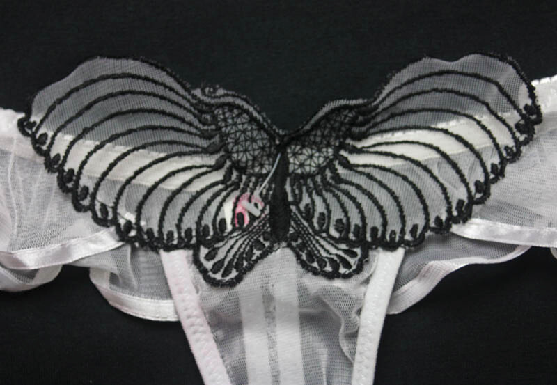 Ruffled Sheer White Mesh Butterfly Lowrise Thong – Size Medium