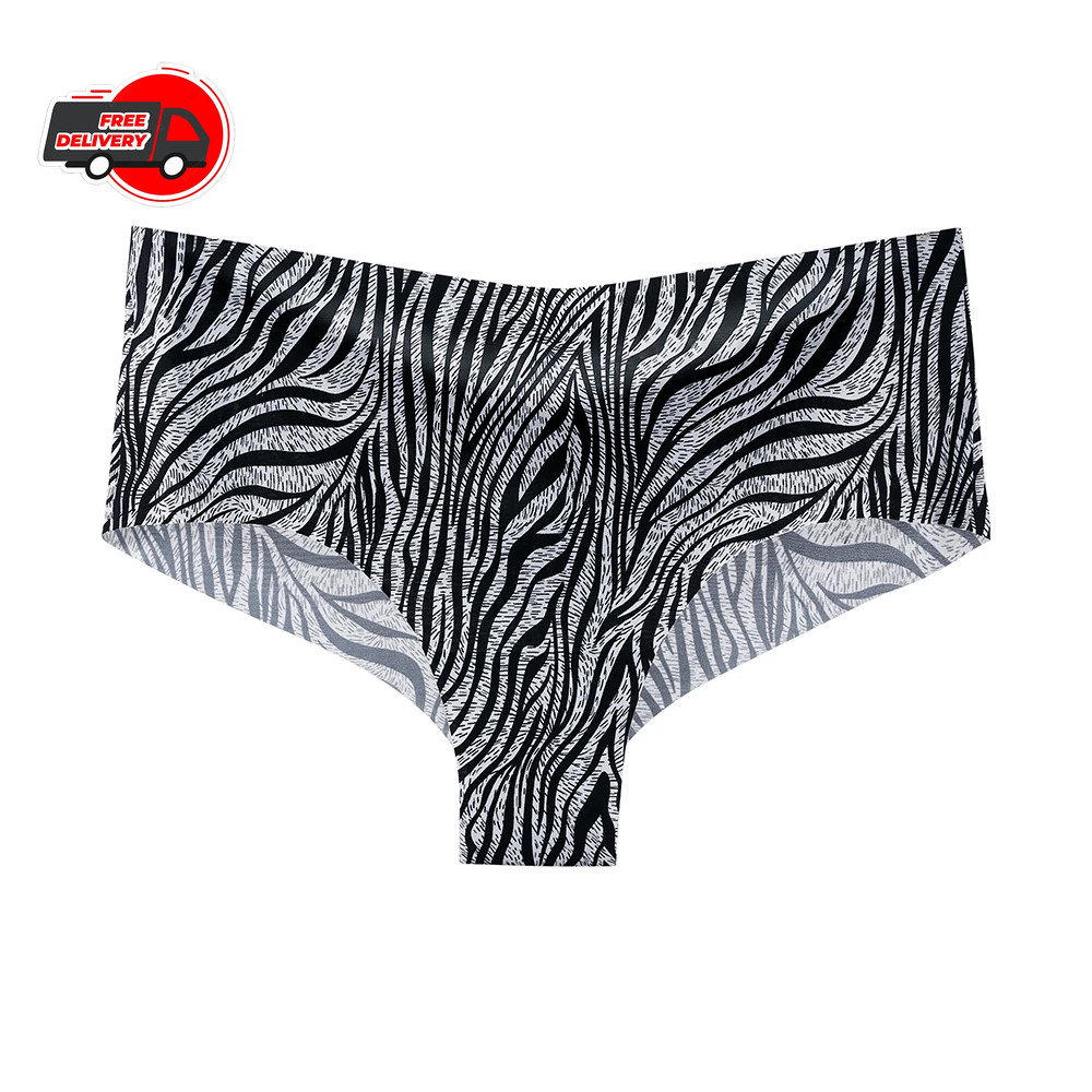 1pc Women Seamless Print Briefs Ice Silk Mid Waist Panties Soft Underwear