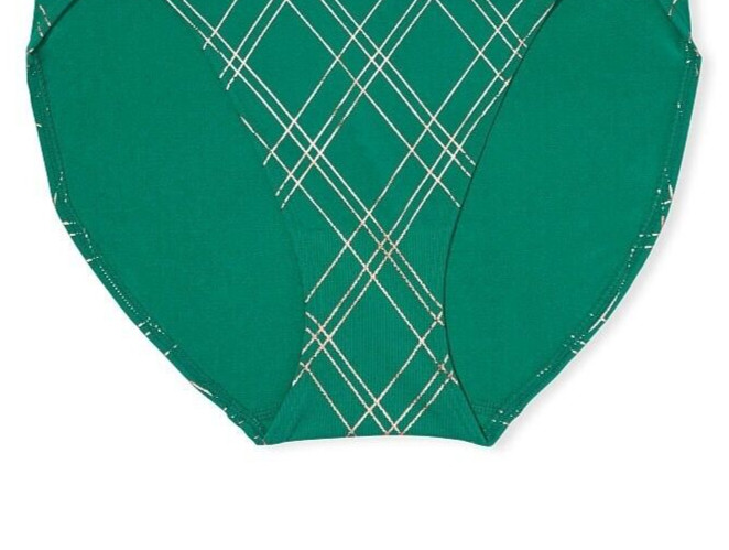 M Green Plaid SHINE SEAMLESS NOSHOW Victorias Secret HighLeg Waist Brief Panty