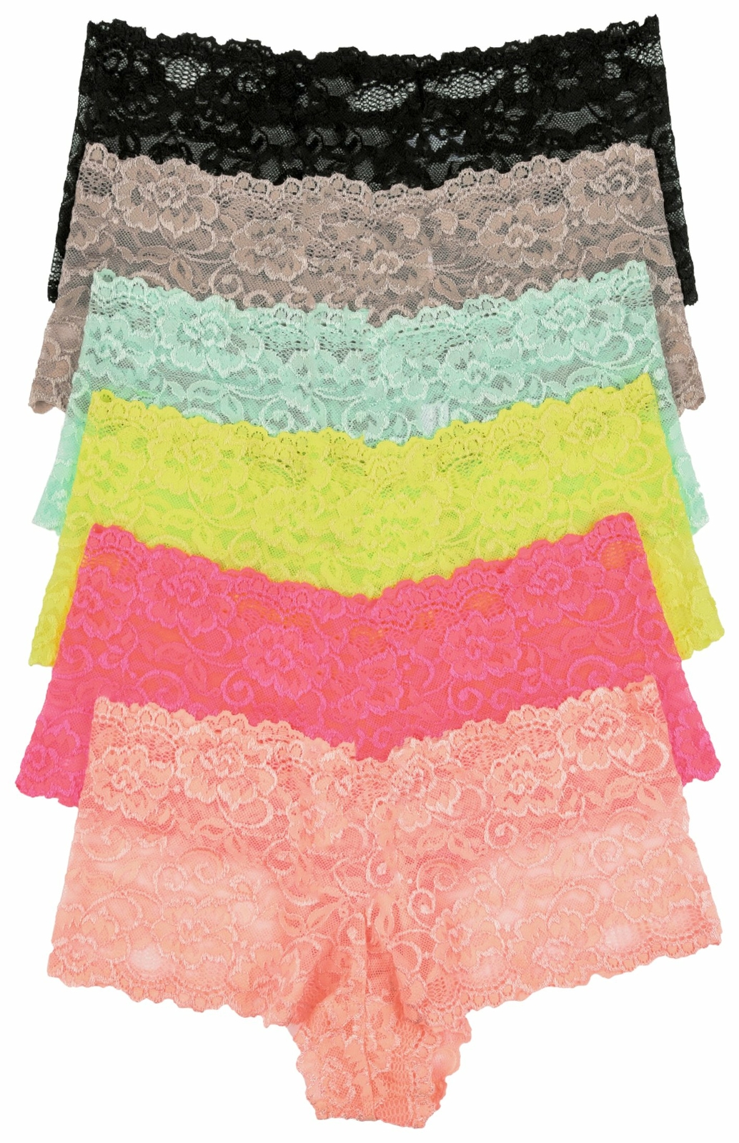ToBeInStyle Women’s 6-Pack Sexy Ruffled Lace Full Coverage Boyshort Panties