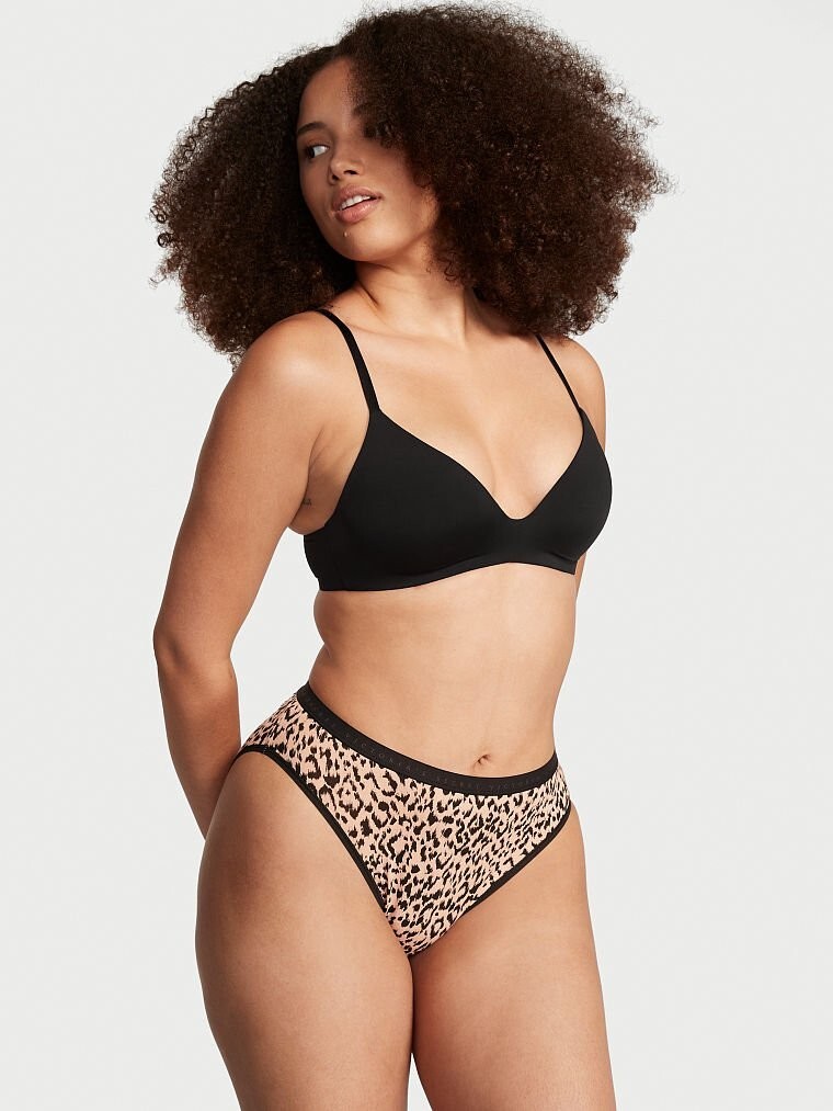 M Black Tan Leopard Stretch Cotton Victorias Secret High-Leg Waist Brief Panty