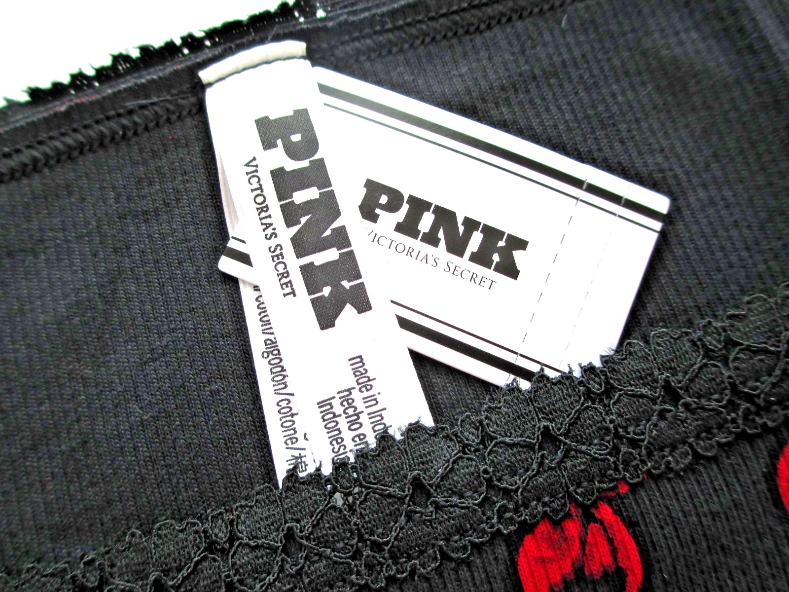 VICTORIA’S SECRET PINK Wink Cotton String Bikini Panty S M L XL Black Red Cherry
