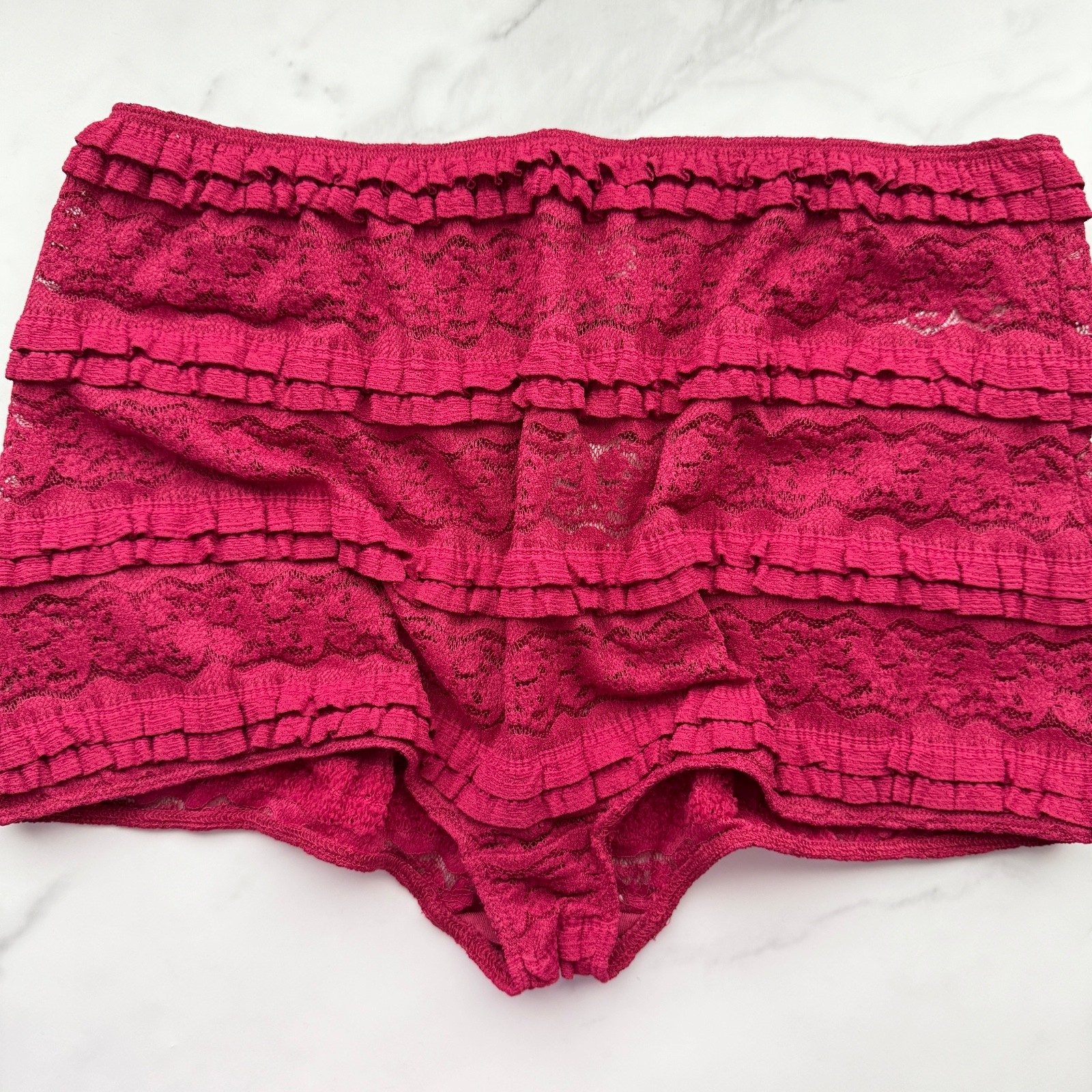 Anthropologie LyreBird Ruffled Lace Boyshort Panty Cabernet Size S/M L/XL