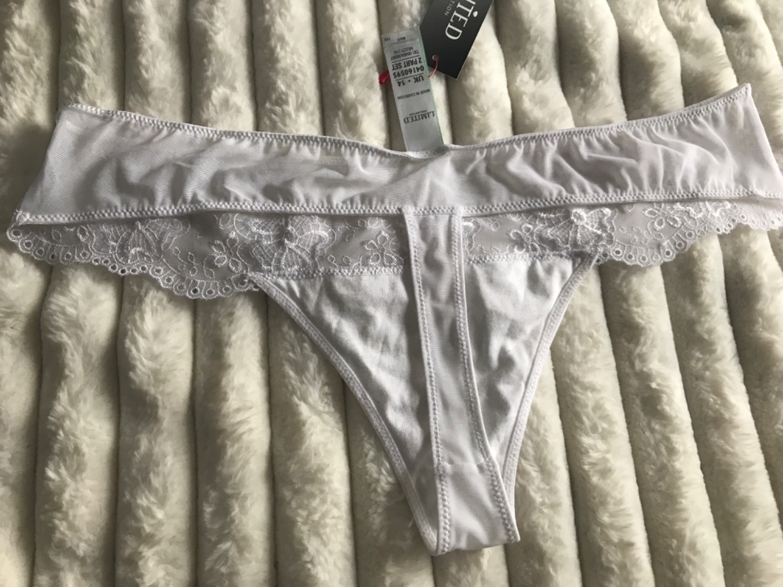 M@S WHITE thong string Stretch UK 14. LACE FRONT new mesh