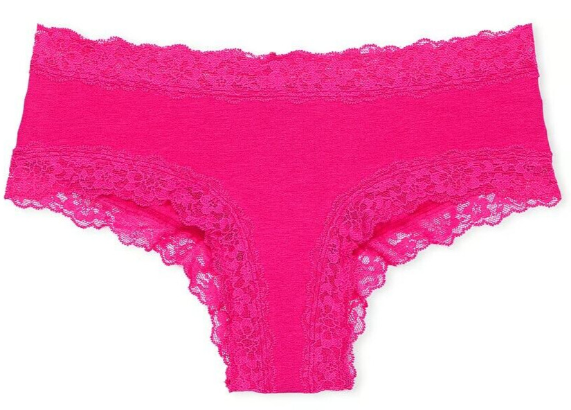 S Hot Bright Pink Victoria’s Secret Stretch Cotton Lace-Waist & Leg Cheeky Panty