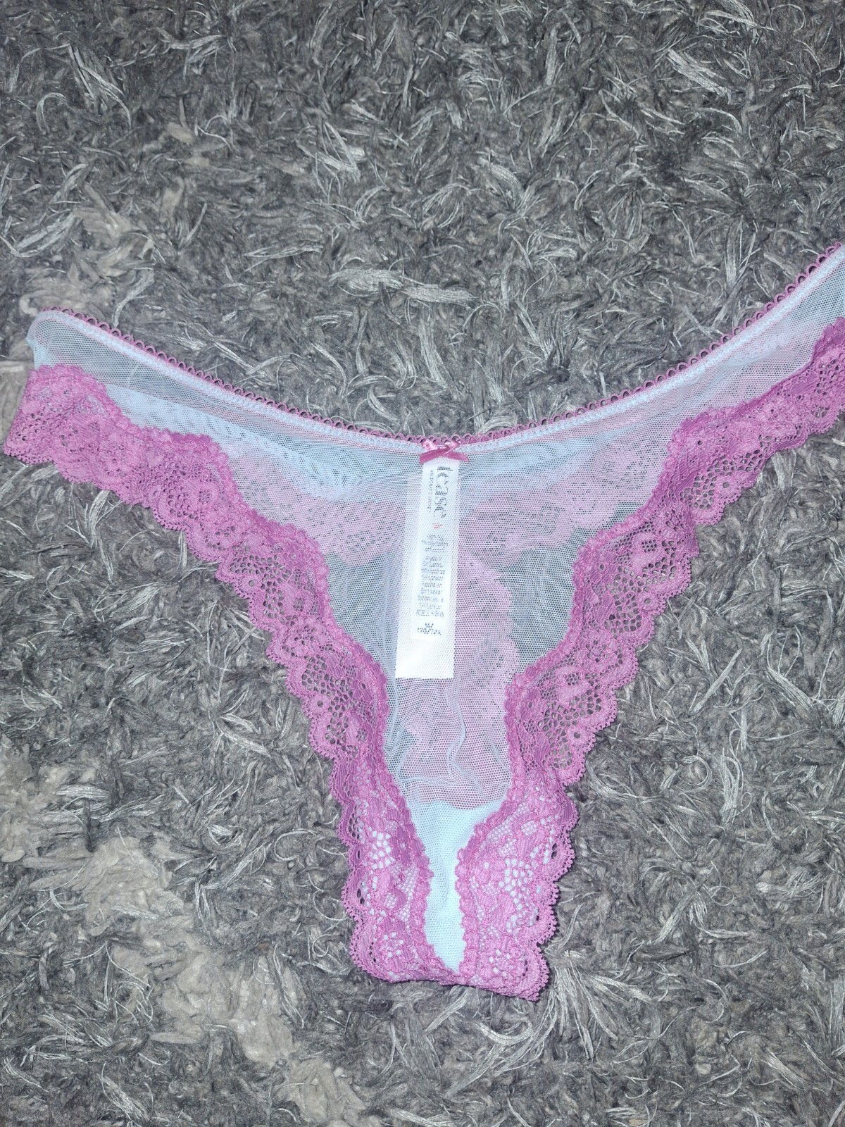VS 2 tone Lace Trim Mesh High Leg Thong NEW SIZE Medium