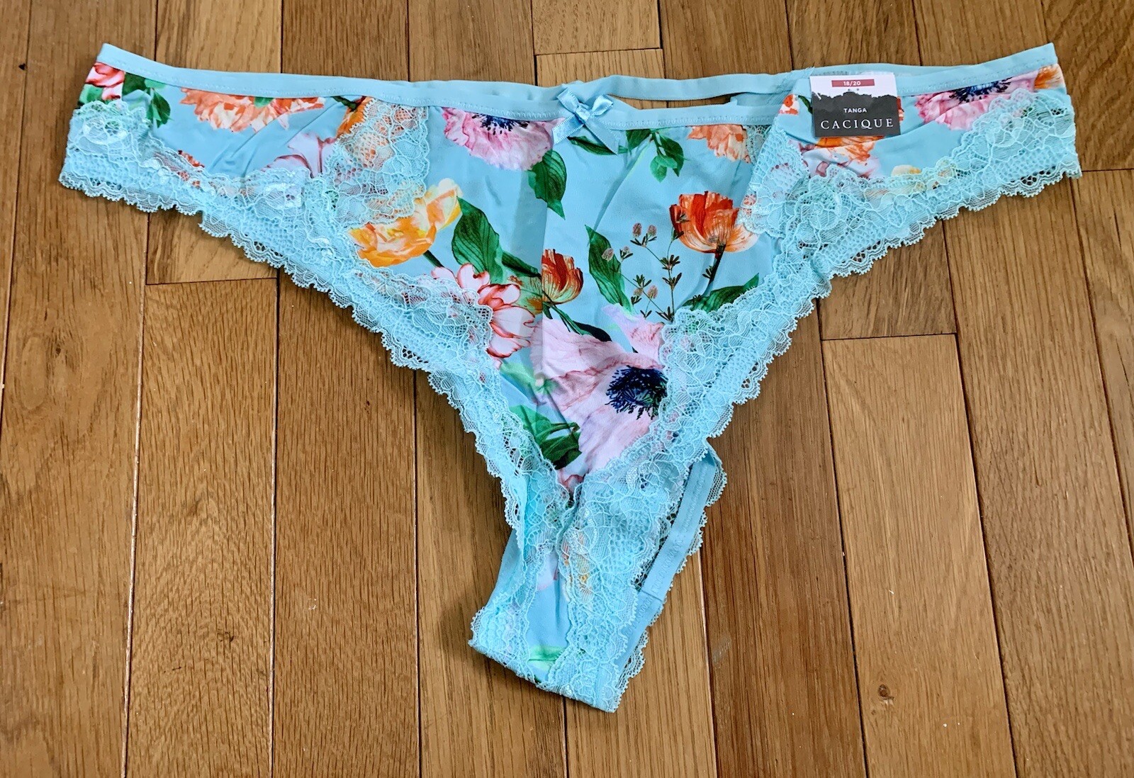 Size 18/20 Lane Bryant Cacique Strappy Cage Back Tanga Lace Spring Blue Panty