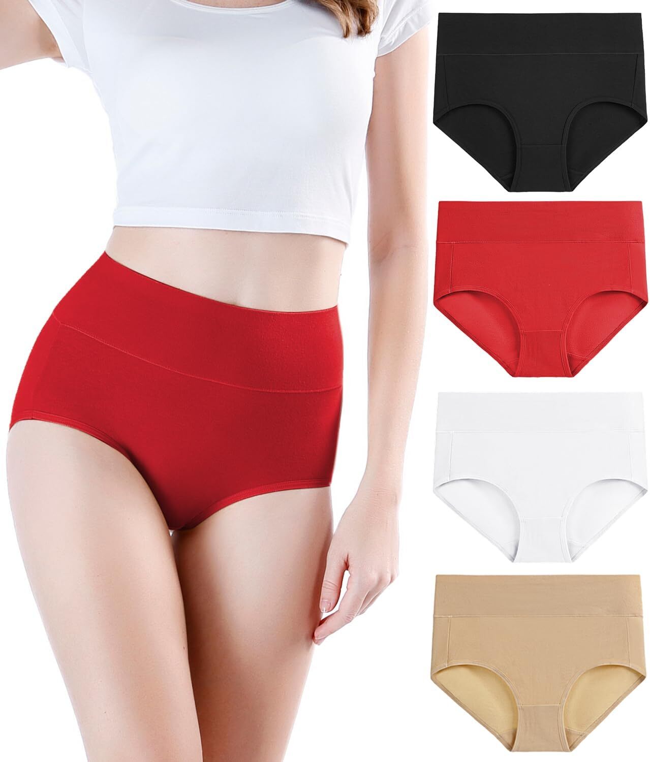 wirarpa Women Cotton Underwear High Waisted Ladies Panties Full Coverage B