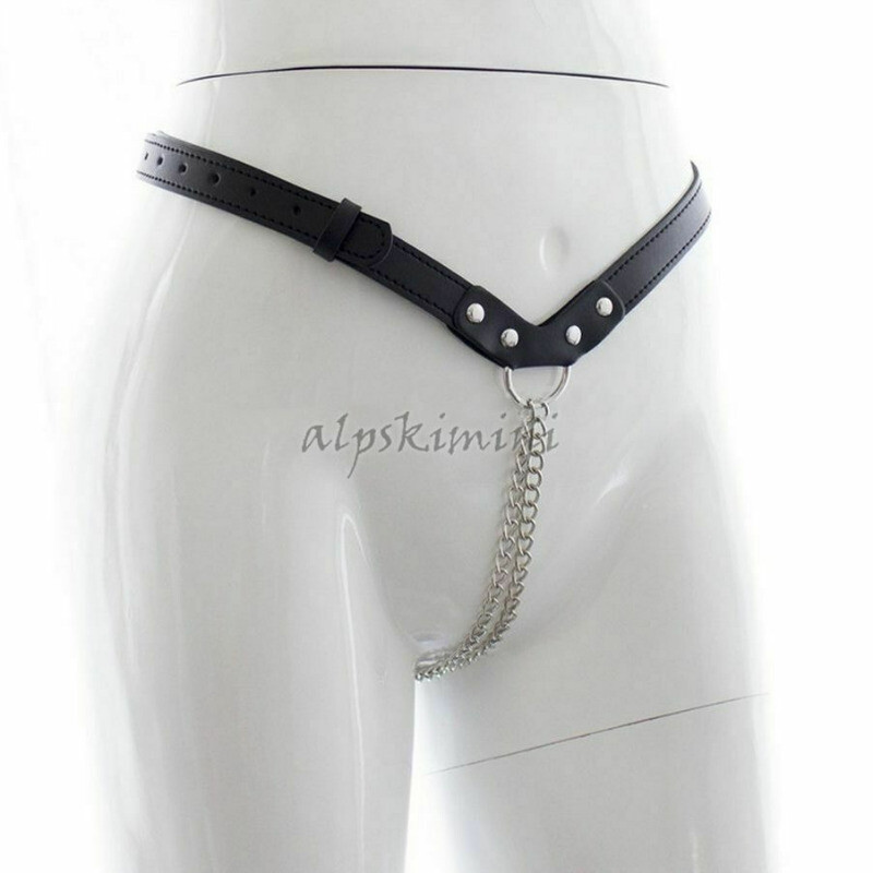 Soft Leather Women Micro Thong With Chain Sex T-back G-string Knickers Lingerie