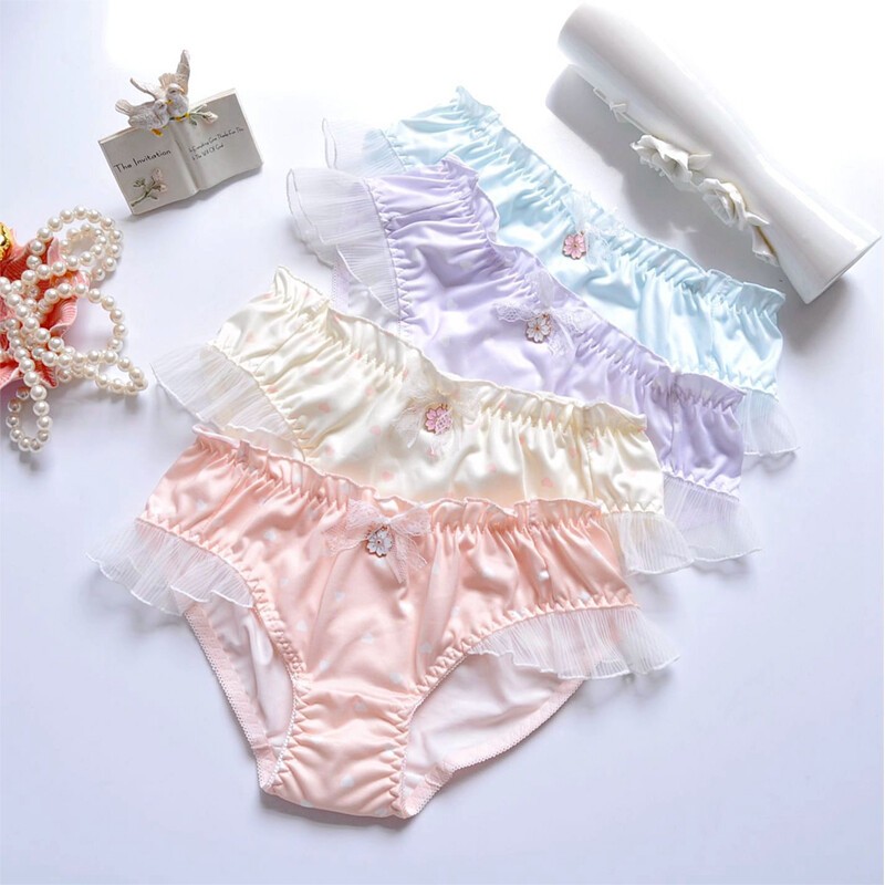 1/4x Womens Lace Ruffle Knicker Milk Silk Lolita Bikini Frilly Panties Underwear