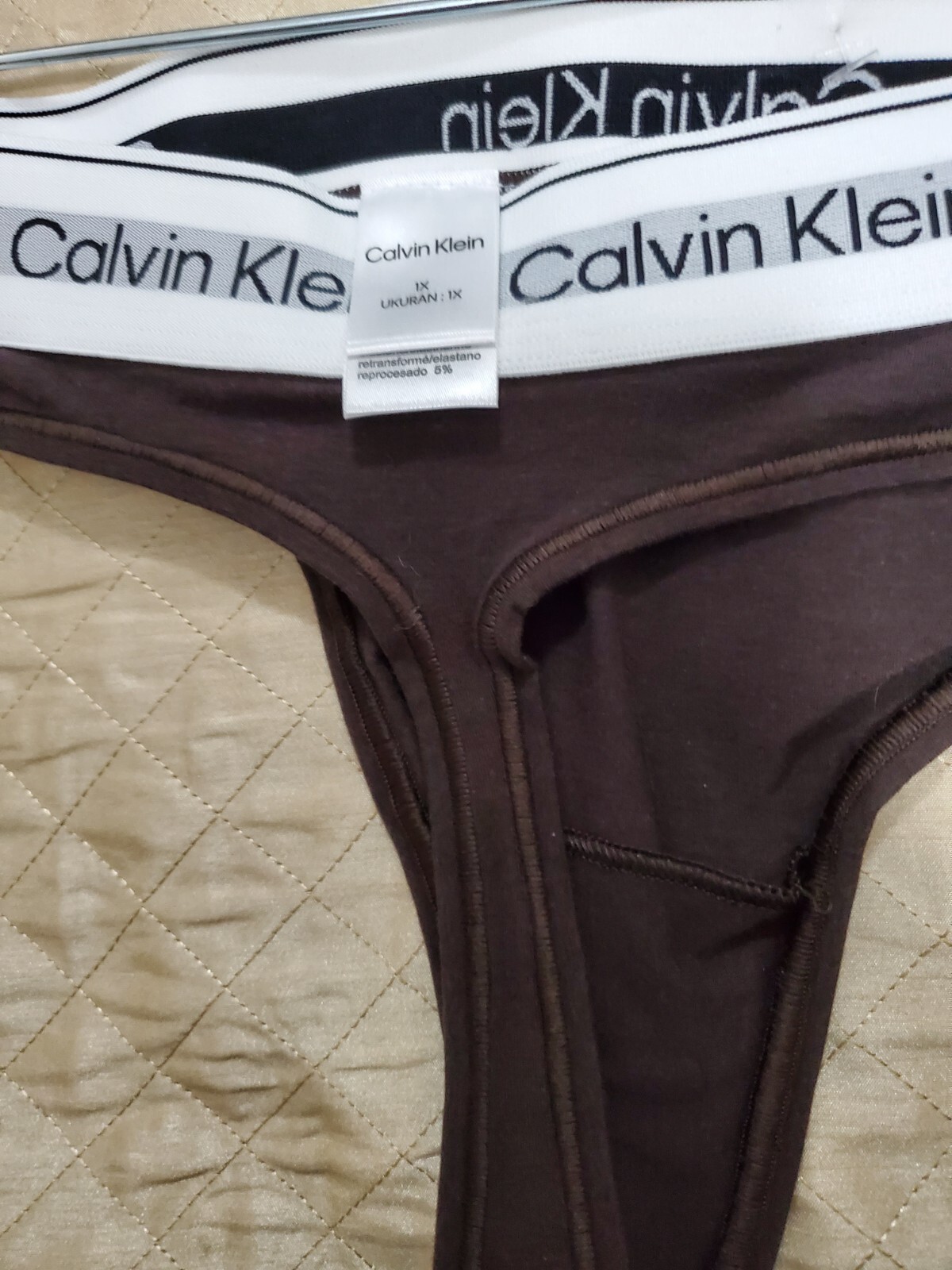 NWT~Calvin Klein Women’s Size 1X MODERN COTTON Natural Brown THONG QF7046-021