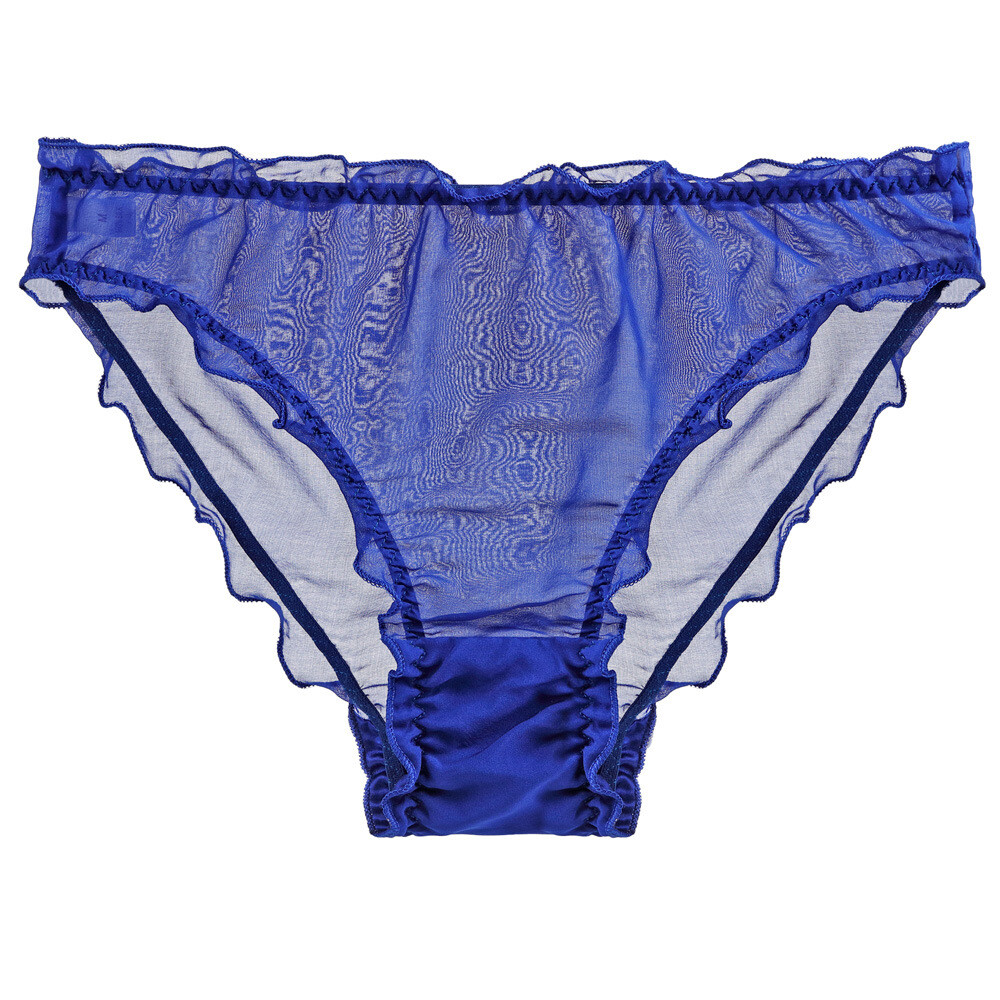Lady Mulberry Silk Panties Translucent Chiffon Sexy Briefs Ruffled Underwear